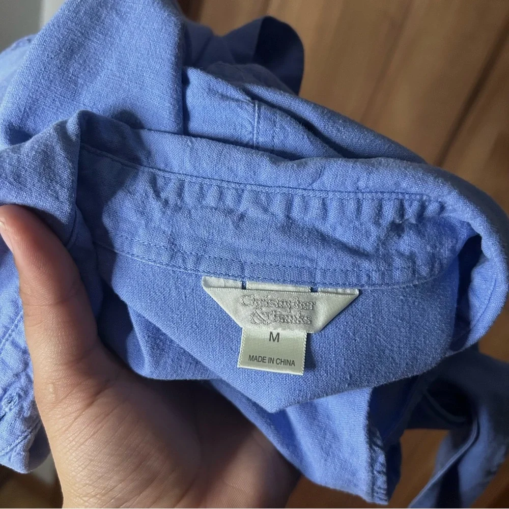 Women's Blue Button-Up Tie-Front Top - Picture 5 of 7